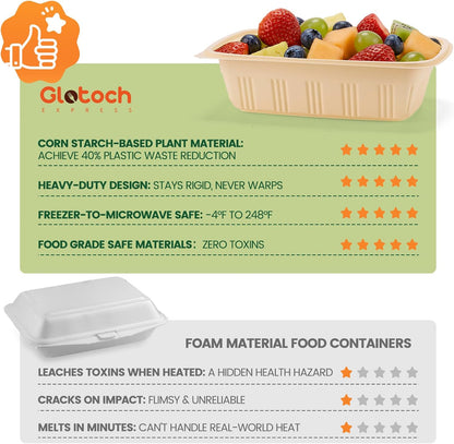 100 Piece (50 Pack) Meal Prep Containers Reusable - 2 Compartment 32 oz Cornstarch Snack Containers with Lids - Plastic Food Storage Salad Containers - To Go Lunch Box - Microwave & Freezer Safe