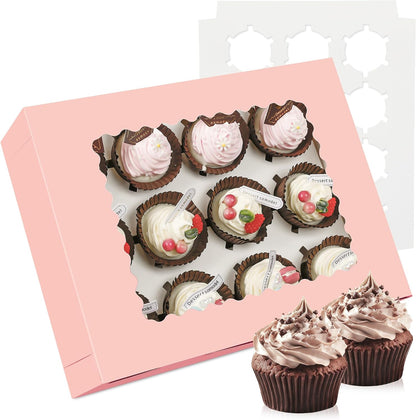 3-Set Cupcake Boxes Bulk with Clear Display Window Hold 12 Standard Cupcakes, Disposable Food Grade White Cupcake Carrier Cupcake Container, Perfect for Cupcakes Muffins Cookies Pastries