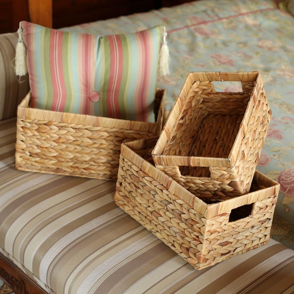 Storage Container, Natural Water Hyacinth Storage Bins Rectangular Basket,Arts and Crafts.