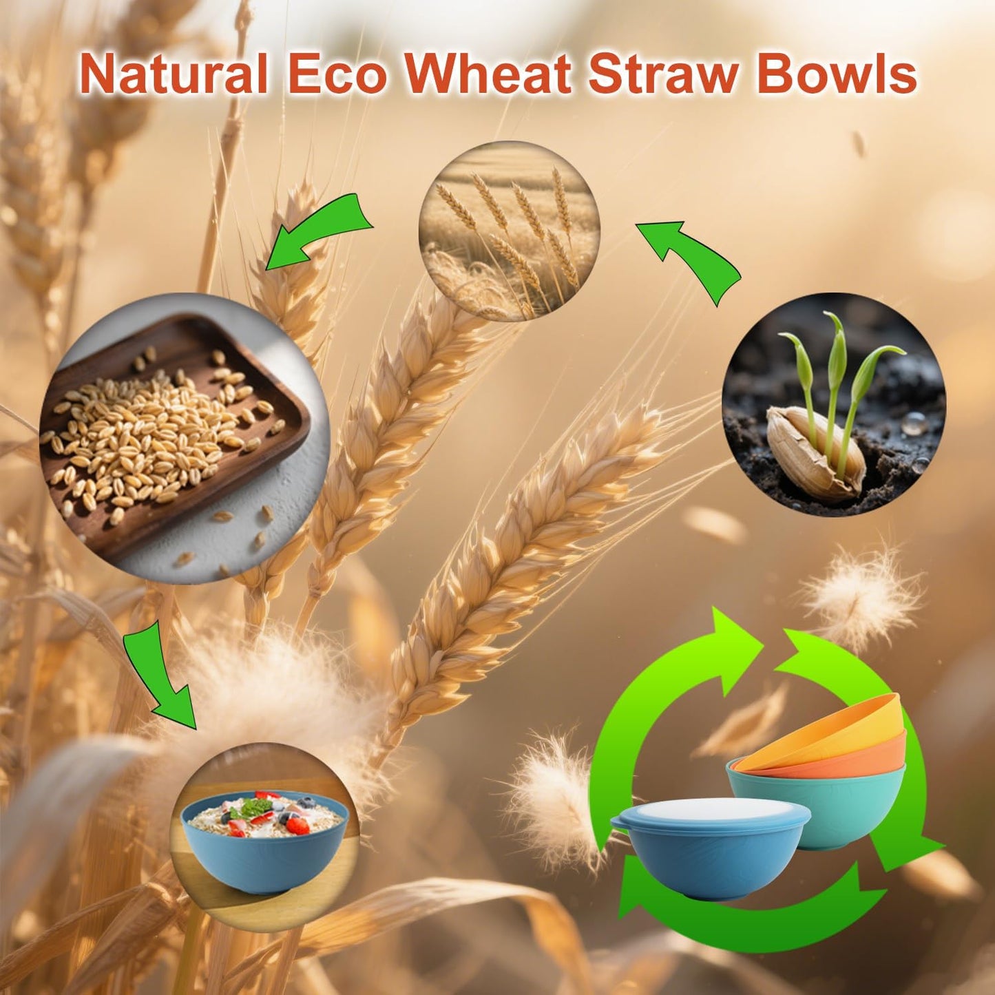 Wrova Wheat Straw Bowls for Kitchen set of 6,Anti-Scald Thick Soup Bowls 40oz,Microwave and Dishwasher Safe Bowl Sets, Unbreakable Cereal Bowl Sets. Vibrant Series