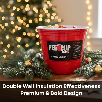 Red Cup Living Large Party Ice Bucket, 201 oz Insulated Drink Cooler for Parties, Bar & Kitchen, Durable Plastic Beer, Wine & Champagne Beverage Tub for Holiday