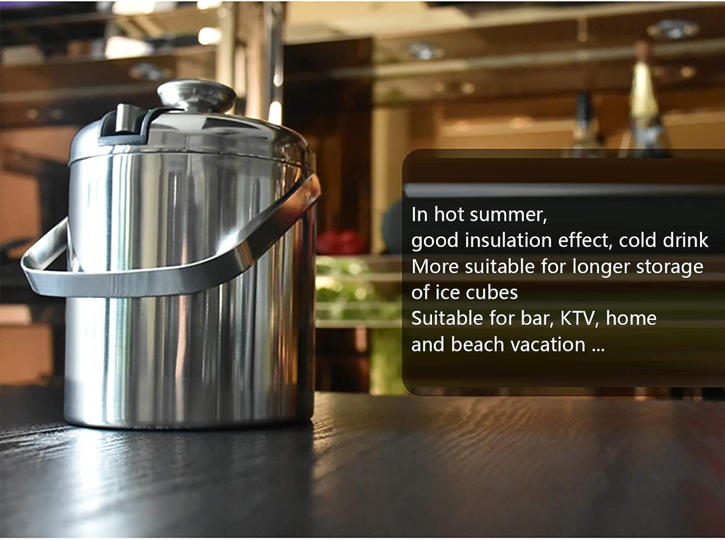 1.3L Stainless Steel Ice Bucket - Double Wall Insulated w/Lid & Scoop, Keeps Ice Cold for Hours (Perfect for Wine, Champagne, Cocktails)