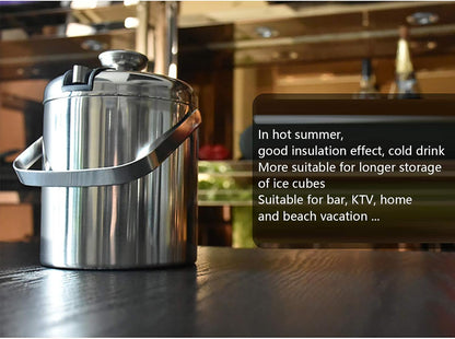 1.3L Stainless Steel Ice Bucket - Double Wall Insulated w/Lid & Scoop, Keeps Ice Cold for Hours (Perfect for Wine, Champagne, Cocktails)