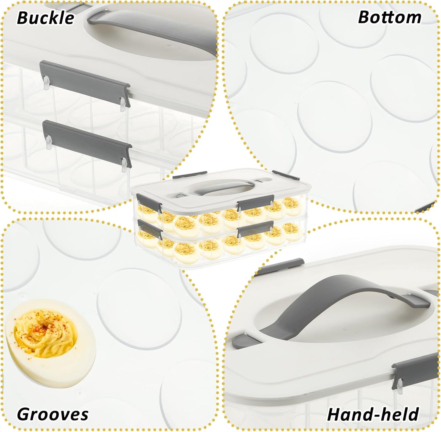 FMOACEN 2-Layer Deviled Egg Containers with Lid, 36 Slots Deviled Egg Tray Carrier with Lid Clear Eggs Storage Box Portable Egg Holder Platter with Handle for Easter Party Home Kitchen Supplies