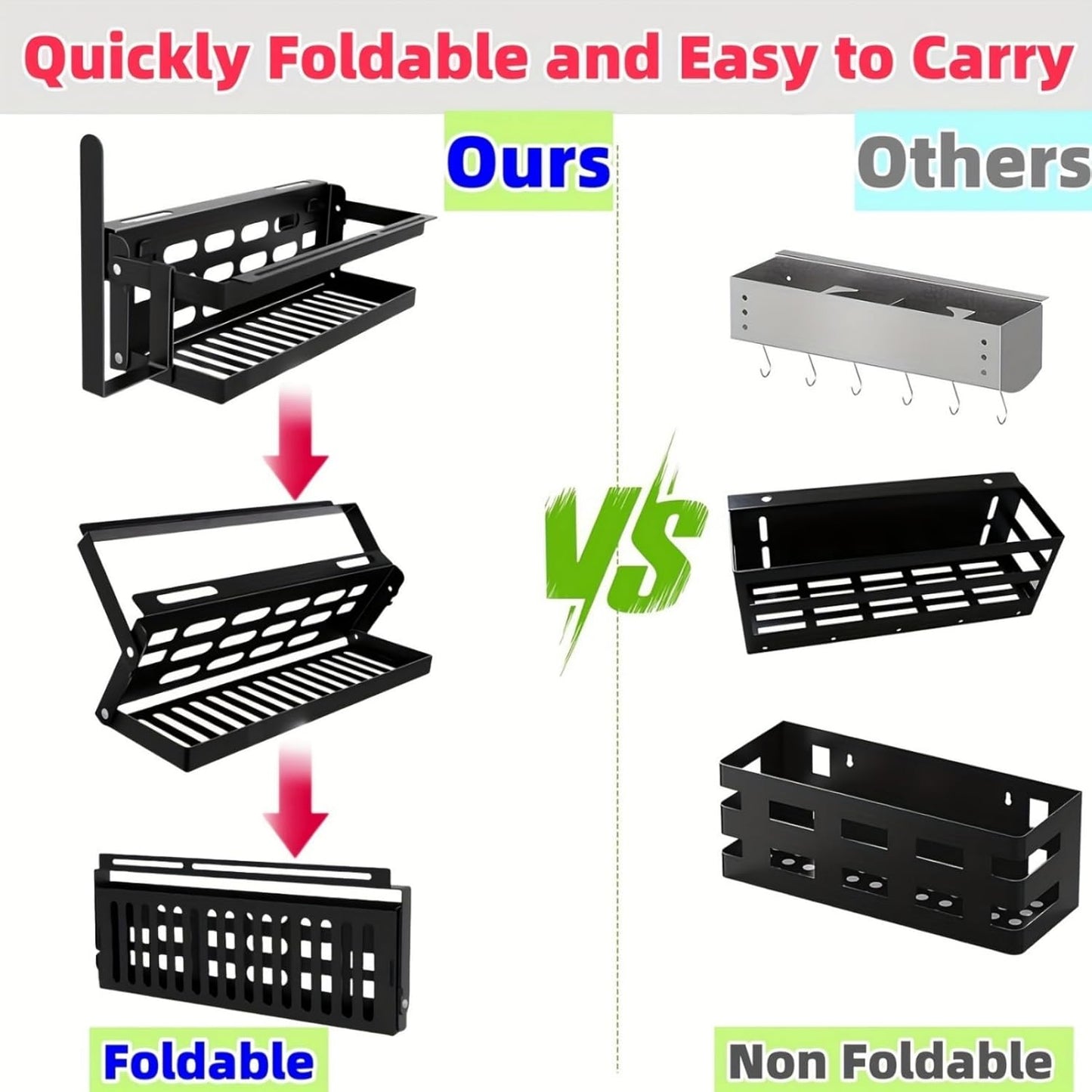 Upgrade Foldable Griddle Caddy for 17''/22''/28"/36" Blackstone BBQ Griddle,Space Saving Grill Tool Holder for Blackstone BBQ Accessories Organizer,with Paper Towel Holder&Knife Rack&Hooks