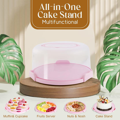 Cake Carrier with Lid and Handle, BPA-Free Cake Containers Cake Stand for 10 inch Cake with 2 Handles Cupcake Carrier - Plastic Cover Two Sided Base for Transport Pie Nuts Fruit Perfect Gifts