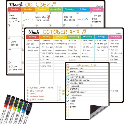 Magnetic Dry Erase List Board - 6.5"x8.5" Weekly, Daily, 2 List Boards for Fridge - 6 Extra Fine Point Markers Included - Shipped Flat