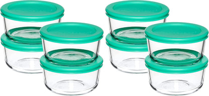 Anchor Hocking 2 Cup Glass Storage Containers with Lids, Set of 4 Glass Food Storage Containers with Mint SnugFit Lids