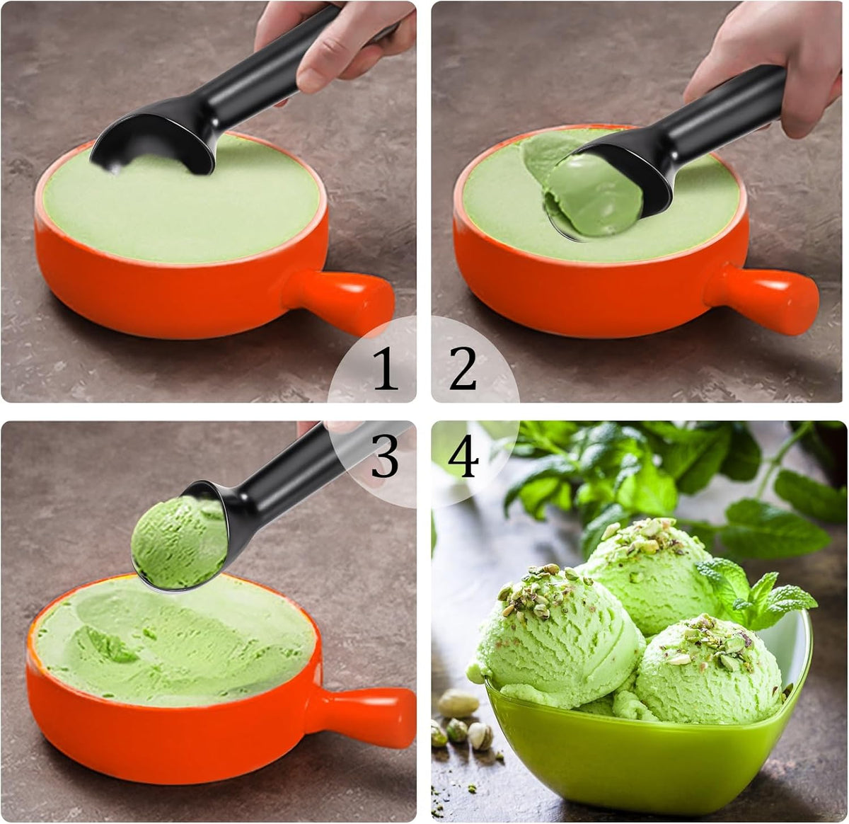 Pimoys Ice Cream Scoop, 7 Inch Aluminum, Nonstick, Bright Silver