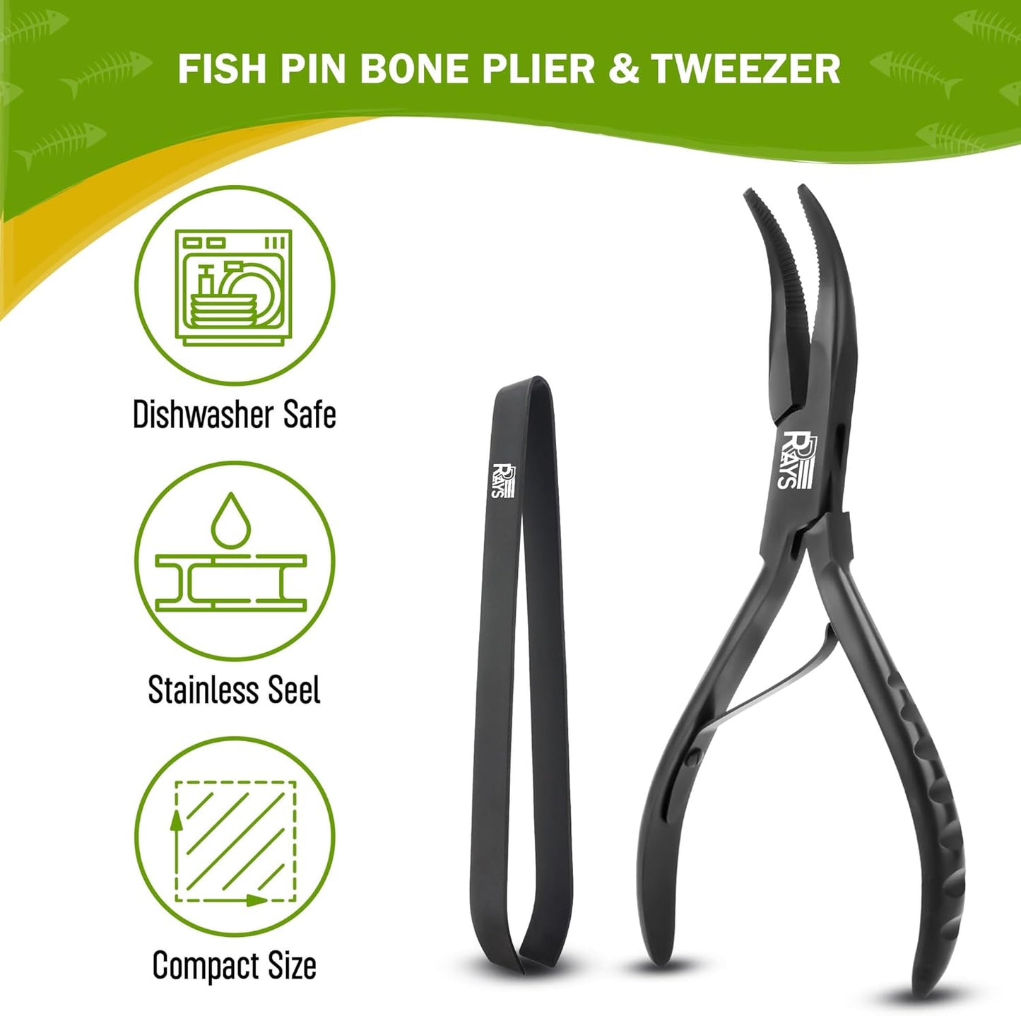 Fish Bone Tweezer Set,4.3" Stainless Steel 2 Piece, Flat and Slant tips Fish bone removal tool.