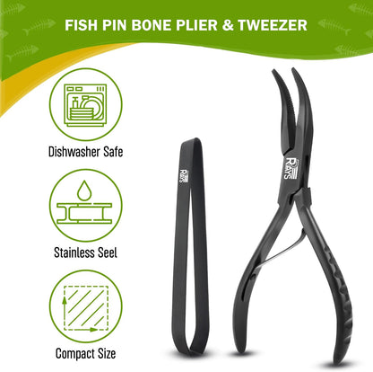 Fish Bone Tweezer Set,4.3" Stainless Steel 2 Piece, Flat and Slant tips Fish bone removal tool.