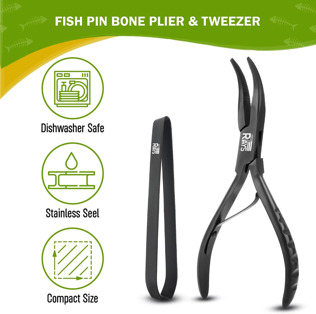 Fish Bone Tweezer Set,4.3" Stainless Steel 2 Piece, Flat and Slant tips Fish bone removal tool.