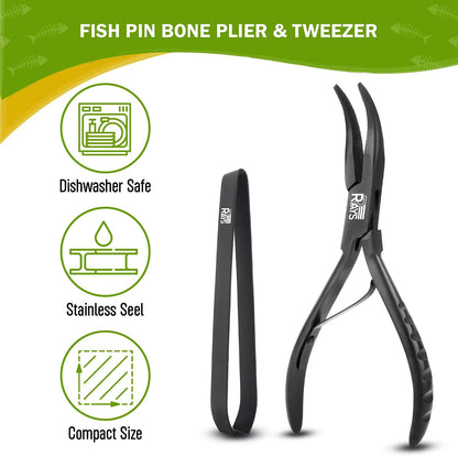Fish Bone Tweezer Set,4.3" Stainless Steel 2 Piece, Flat and Slant tips Fish bone removal tool.