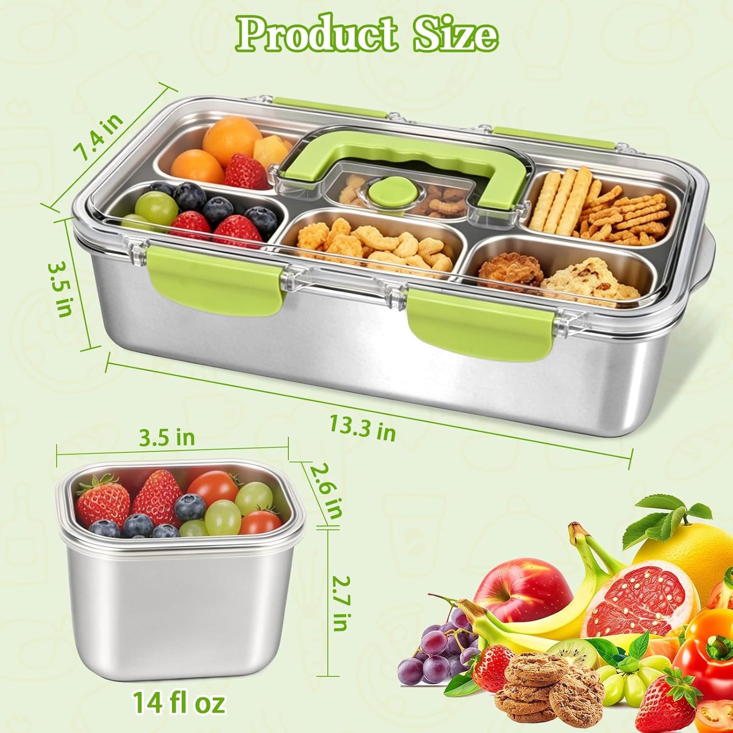 weiwei 6 Compartments Snackle Box Container, Reusable Divided Serving Tray with Lid and Handle, Portable Snack Box Container Snacklebox for Snacks Fruit Candy Picnic Beach Camping, Plastic