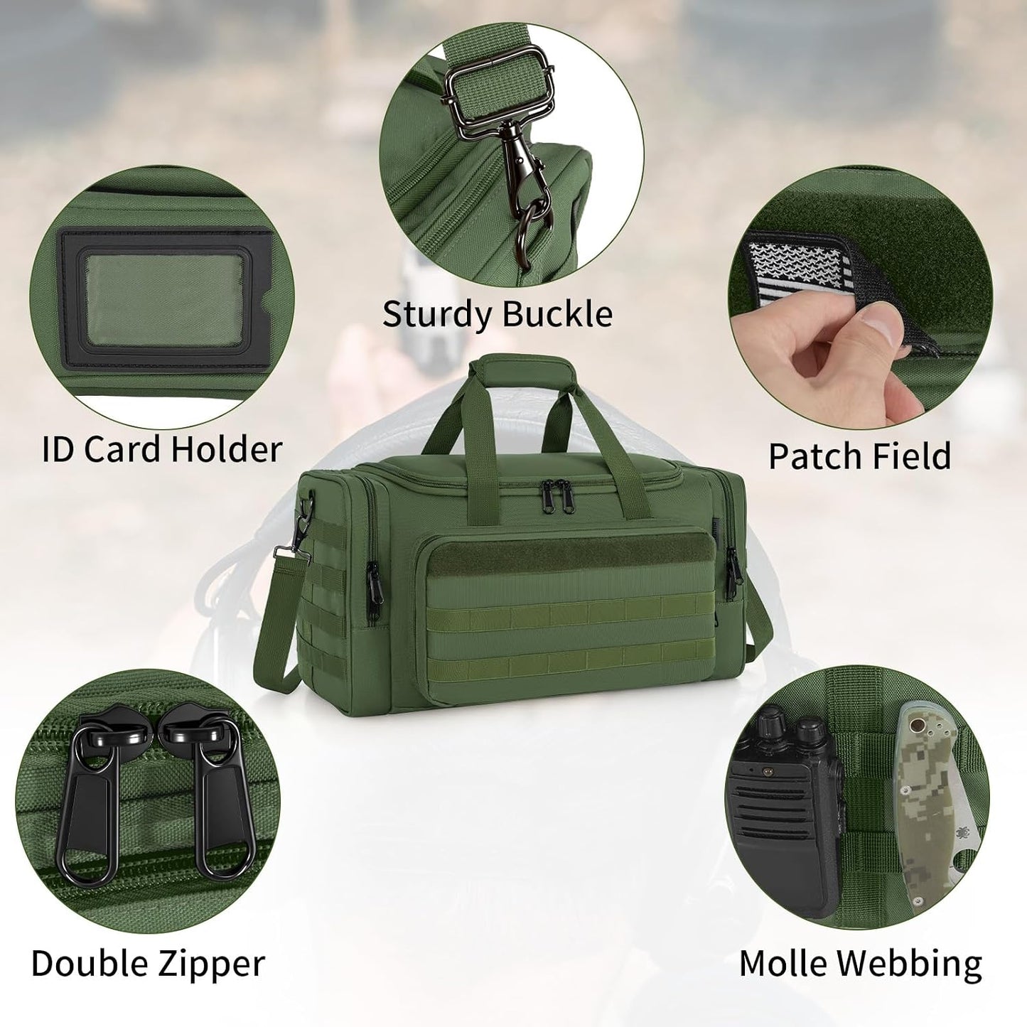 Tactical Pistol Range Bag, Gun Range Bag for Handguns, Shooting Duffle Range Pistol Bag with 6X Magazine Slots, Extra Pockets for Ammo and Essentials