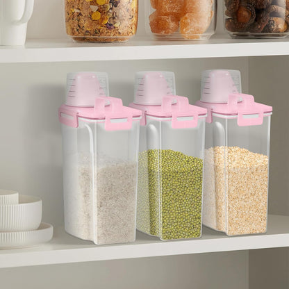 LEAWALK Airtight Rice Storage Container, 3-5Lbs Cereal Dry Food Flour Bin, Pet Dog Cat Food Dispenser with Measuring Cup, BPA Free Plastic Kitchen and Pantry Organization Bin for Sugar-Clear Grey