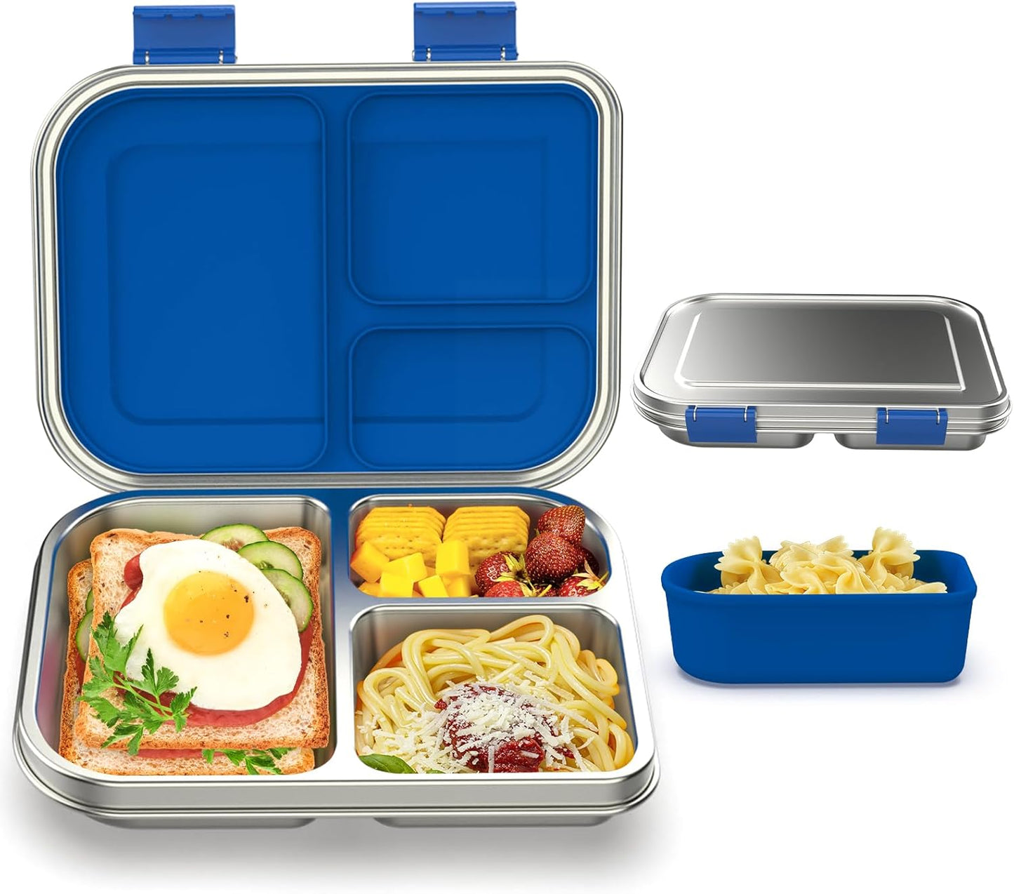 BABHAMNESS Stainless Steel Bento Box Kids, 3 Compartments Leak Proof Metal Bento Lunch Box, 304 Stainless Steel Bento Lunch Containers for School and Office,Dishwasher Safe, BPA-Free-Pink