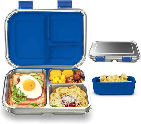 BABHAMNESS Stainless Steel Bento Box Kids, 3 Compartments Leak Proof Metal Bento Lunch Box, 304 Stainless Steel Bento Lunch Containers for School and Office,Dishwasher Safe, BPA-Free-Pink