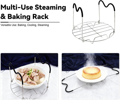 Trivet Compatible with Instant Pot 6 & 8 Qt Pressure Cookers, Steamer Rack with Silicone Handles, Stainless Steel Elevated Cooking Rack for Eggs, Veggies & Meat