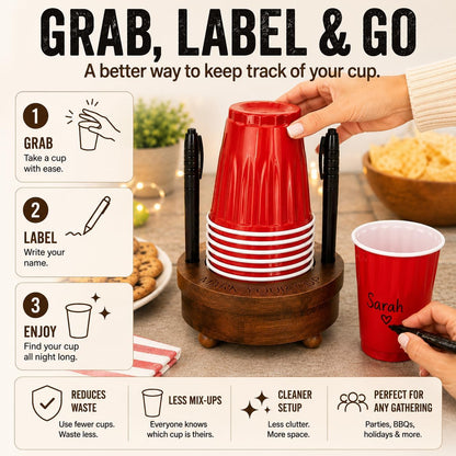 Party Cup Holder for 3-4" Cups - Hosting Essential to Prevent Mix-Ups & Reduce Waste - Sturdy Drink Organizer with Rubber Feet for Birthdays, BBQs, & Holiday Gatherings (Cups & Markers Not Included)