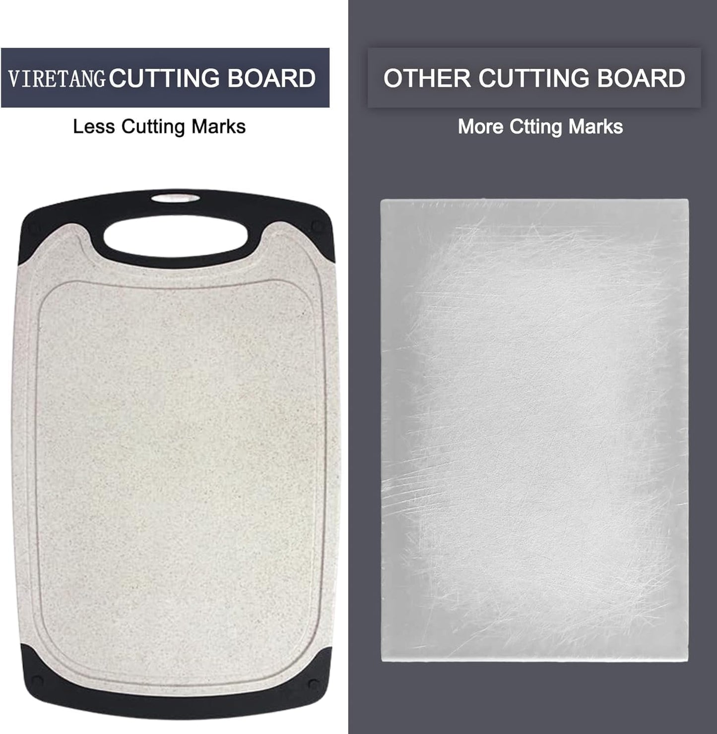 Cutting Boards for Kitchen, Plastic Chopping Board Set of 3 with Non-Slip Feet, Juice Grooves, Easy Grip Handle, BPA Free, Non-Porous, Dishwasher Safe, Multiple Sizes (Black，Grind Function)