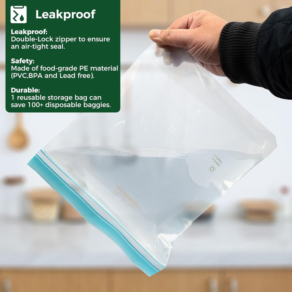 SPLF 12 Pack Reusable Gallon Freezer Bags Dishwasher Microwave Safe, 1 Gallon BPA Free Leakproof Food Storage Bags, Silicone Free Containers for Meal Prep, Fridge Kitchen Organization