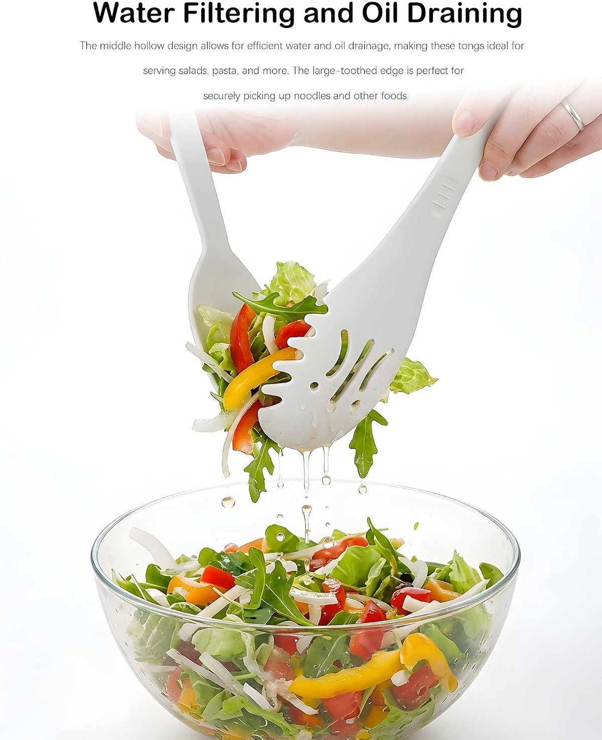 3-in-1 Multi-Functional Kitchen Tongs | Food Serving Spoon & Rice Spoon | Detachable & Easy to Clean | Non-slip Design for Home & Kitchen Daily Use (White)