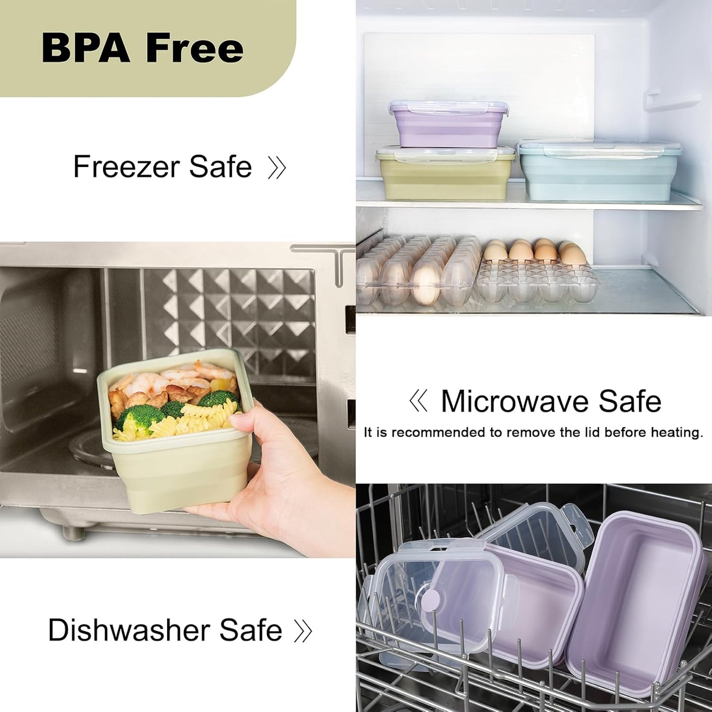 Large Silicone Food Storage Containers 68oz/2000ml 4 Pack | Collapsible Meal Prep Containers, Airtight Leakproof Lid, Containers for Camping, Microwave Freezer Dishwasher Safe