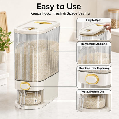 22-Pound Transparent High-Capacity Rice Bin Features a Lid, Time Scale, and Measuring Cup，a Sealed Moisture Proof Grain Storage Container Suitable for Storing Rice, Corn, and More. (22, Pounds)