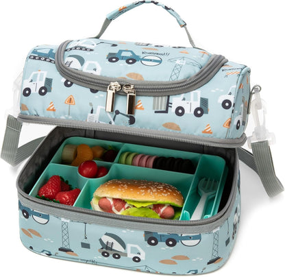 Insulated Kids Dual Compartment Lunch Bags Tote for Girls Boys Toddler School Picnic Food Cooler Thermal with Strap Lunch Boxes Blue Unicorn