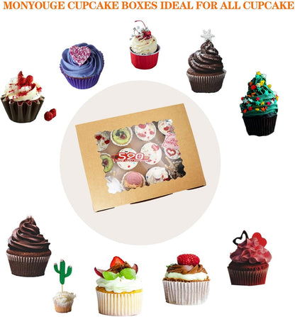 3-Set Cupcake Boxes Bulk with Clear Display Window Hold 12 Standard Cupcakes, Disposable Food Grade White Cupcake Carrier Cupcake Container, Perfect for Cupcakes Muffins Cookies Pastries