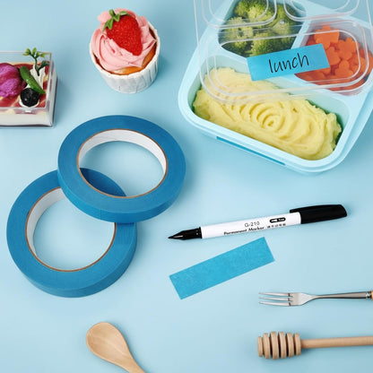 2 Kitchen Freezer Labeling Tapes with 1 Marker Pen, 0.47" x 54 yd Narrow Roll & 0.95" x 54 yd Wide Roll, Waterproof Low Temperature Freezer Marking Tape for Glass Bottle, Storage Container
