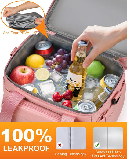 Pritent Lunch Box For Men Women Double Deck Insulated Lunch Bag For Men Woman Leakproof Expandable Cooler Bag with Adjustable Shoulder Strap for Kids Shool Work Picnic Camping(Beige,Large)