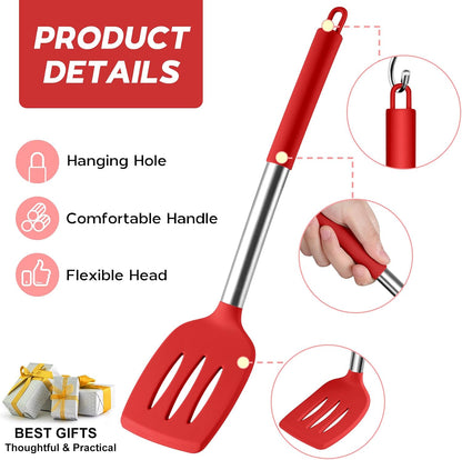 Onader Kitchen Utensils Set, 15 Pcs Silicone Cooking Utensils Set with Holder and Heat Resistant Stainless Steel Handle for Nonstick Cookware - Black
