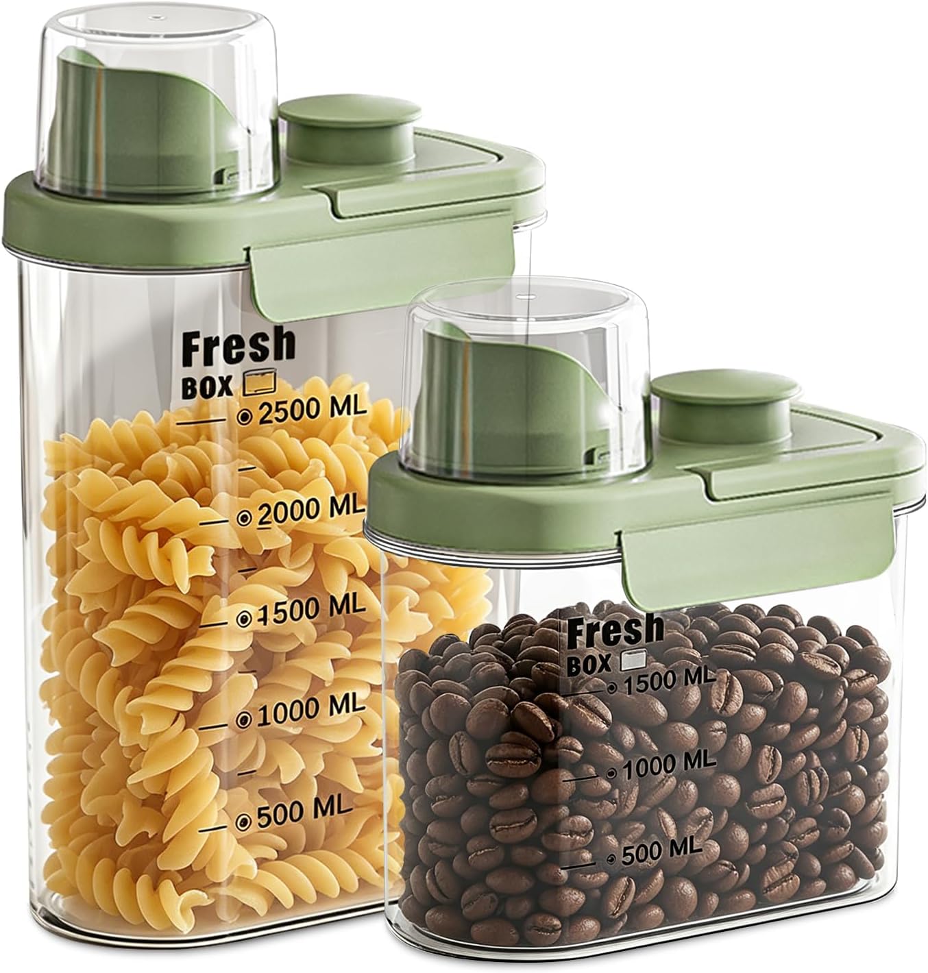 Air Tight Cereal Container Organizer-2PC 98.5oz Food Storage Container with Outlet Measuring Cup Lid, Ideal for Dry Food, Rice, Sugar, Pet Food dispenser - BPA free（Green）