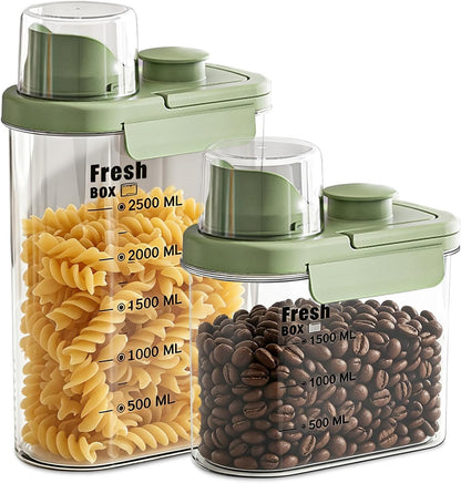 Air Tight Cereal Container Organizer-2PC 98.5oz Food Storage Container with Outlet Measuring Cup Lid, Ideal for Dry Food, Rice, Sugar, Pet Food dispenser - BPA free（Green）