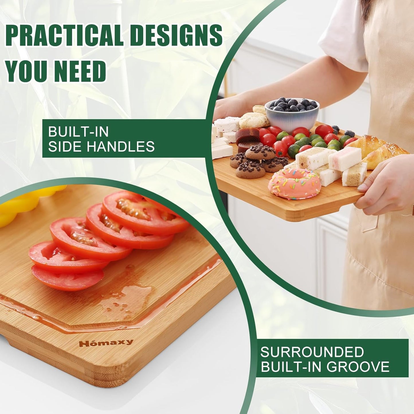 Homaxy Extra Large Bamboo Cutting Boards for Kitchen, 18x12.5" Wood XL Cutting Board with Juice Groove, Butcher Block Wooden Chopping Board for Kitchen, Meat, Cheese, Fruit & Vegetables - Pre Oiled