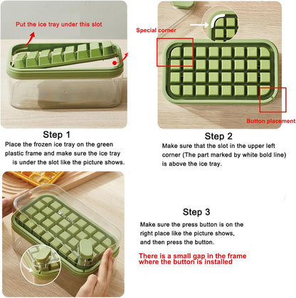 Ice Cube Tray with Lid and Bin, 2 Pack Ice Cube Trays for Freezer, 64 Pcs Ice Cube Mold, Press Button Easy Release Ice Tray, Small Ice Cubes Maker for Drinks(Green)