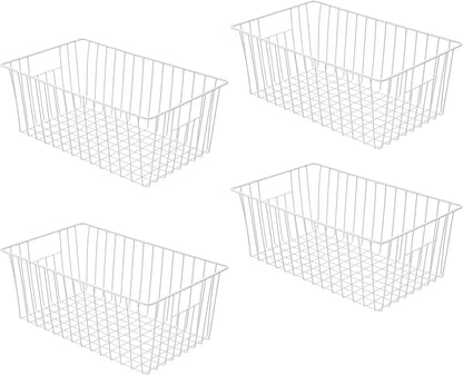 16inch Farmhouse Freezer Wire Baskets Organizer Storage Bins Large Organizer Baskets with Handles for Storage, Office, Kitchen, Pantry, Cabinet, Closets - Set of 6 (White 6)