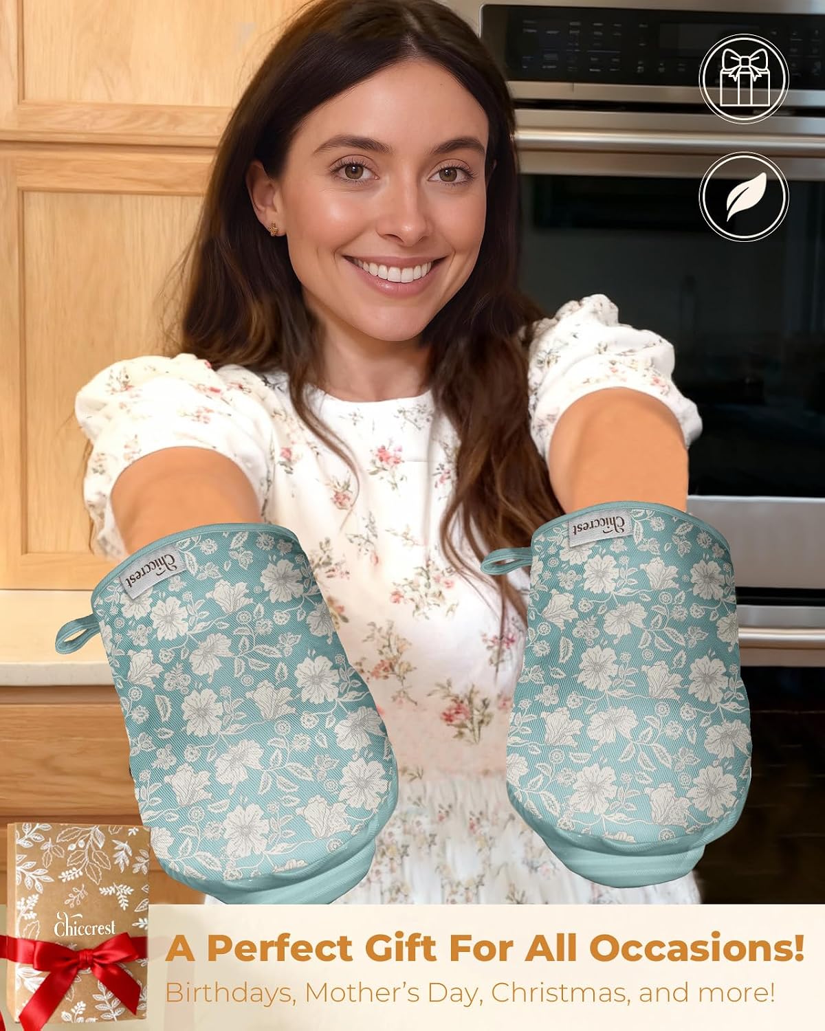 100% Thick Cotton Mini Oven Mitts Silicone Grip Lemon & Birds