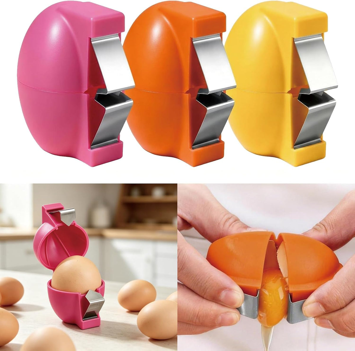 3PCS Egg Shell Opener, Stainless Steel Egg Cracker Tools for Raw Eggs, Egg Peeler Quickly Cutting Off Eggs for Home Kitchen Use