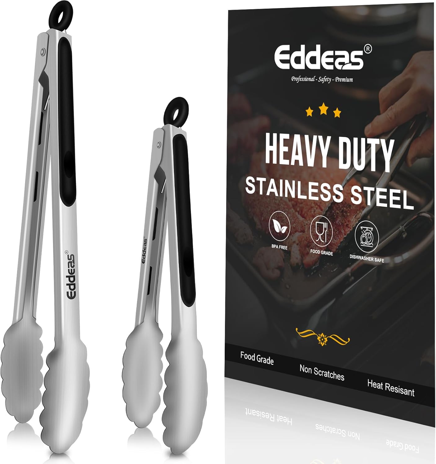 Eddeas Kitchen Tweezers Tongs, Cooking Tweezers Stainless Steel - 3 Size 12'' 10'' & 8 inch Ideal for Meat, pasta, plating and pinching delicate small pieces of food, Set of 3