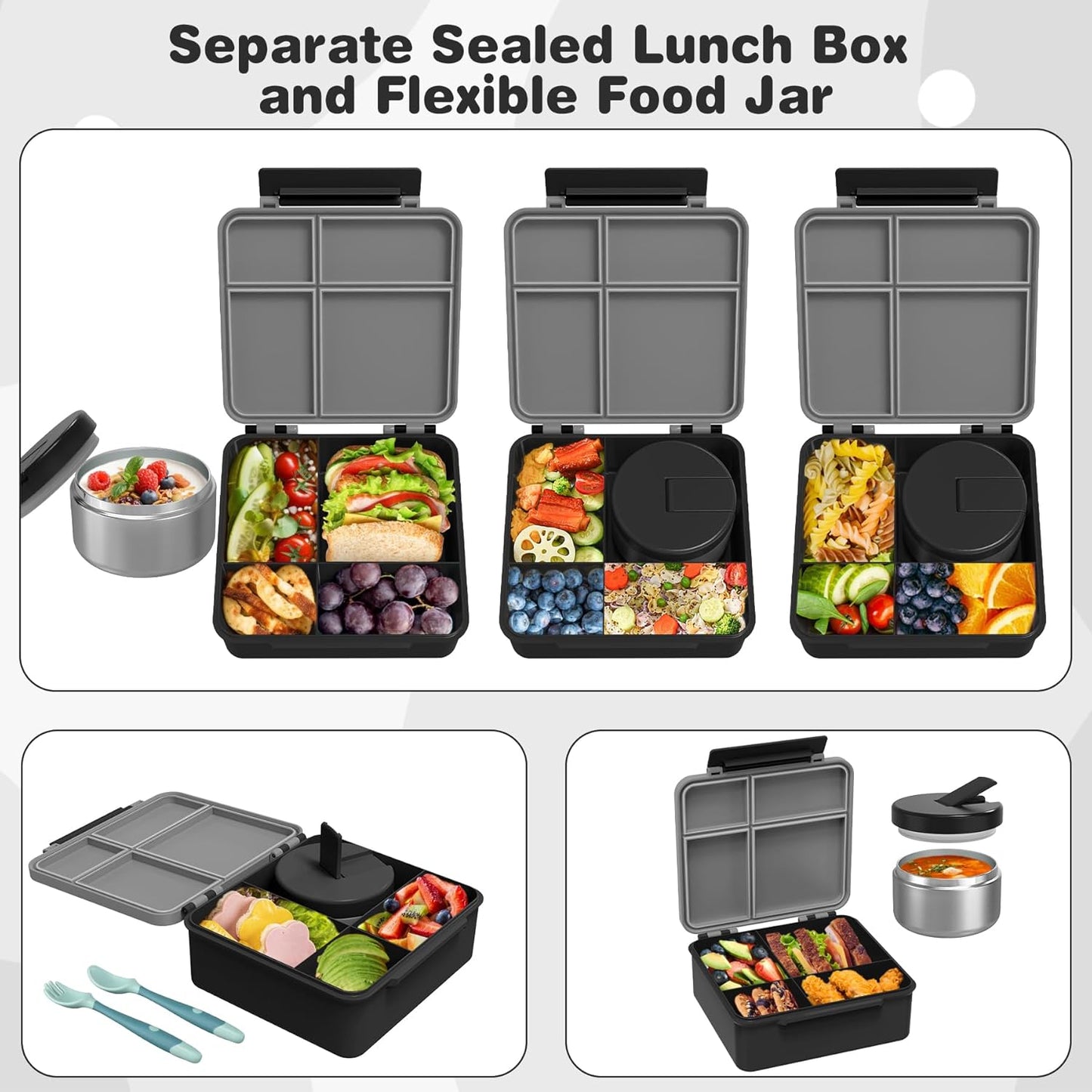 Pawtong Bento Lunch Box with 8oz Soup Thermo, Kids Leakproof Lunch Food Containers with 4 Compartment, Kids Thermo Insulated Hot Food Jar for School, Trvael - (Pink)