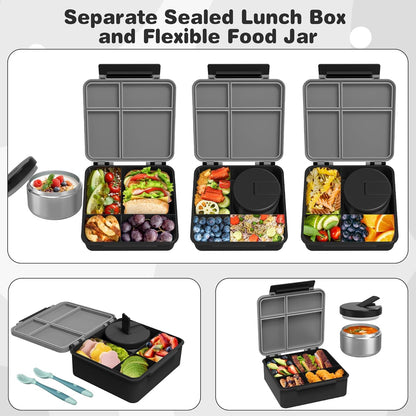Pawtong Bento Lunch Box with 8oz Soup Thermo, Kids Leakproof Lunch Food Containers with 4 Compartment, Kids Thermo Insulated Hot Food Jar for School, Trvael - (Pink)