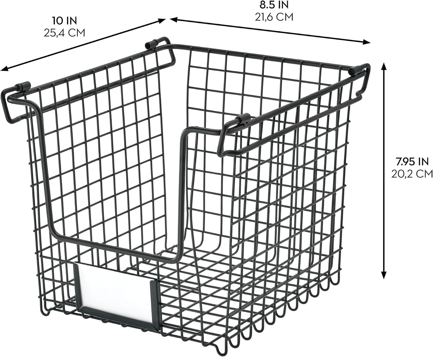 iDesign Classico Storage Basket with Handles for Pantry, Kitchen, Bathroom, Countertop, and Desk Organization, Stackable-Medium