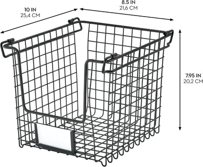iDesign Classico Storage Basket with Handles for Pantry, Kitchen, Bathroom, Countertop, and Desk Organization, Stackable-Medium
