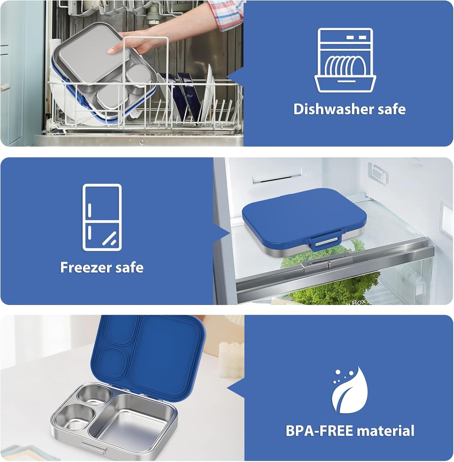 Pawtong Stainless Steel Bento Lunch Box for Kids | 3-Compartment Lunch Box Container Kids | 100% Leakproof, Eco-Friendly, Perfect Portion Control for Kids&Adult Healthy Meals (Purple)