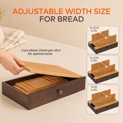 Solid Wood Bread Box with Pull-Out Bamboo Bread Slicer for Kitchen Counter