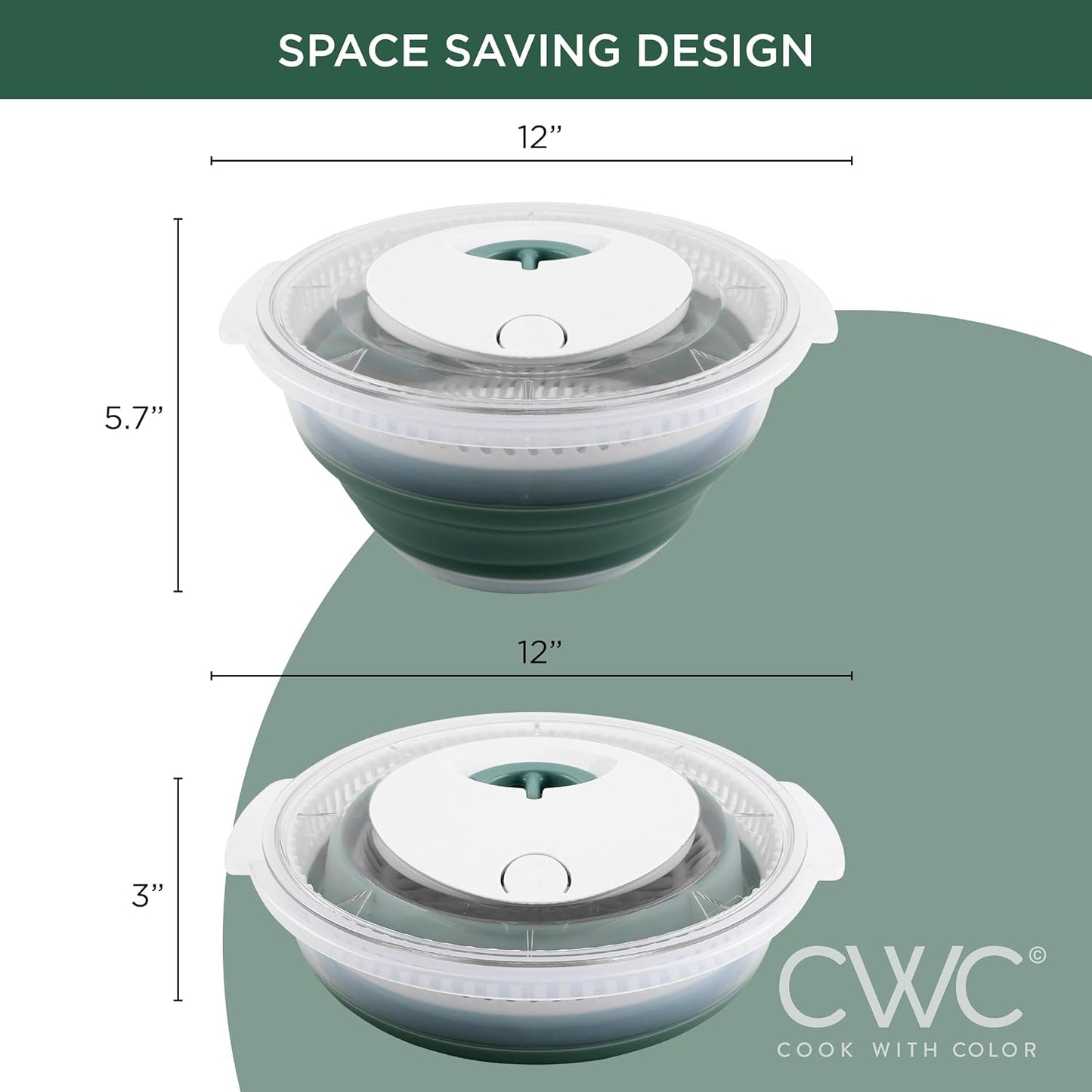 COOK WITH COLOR Collapsible Salad Spinner - 4 QT Space Saving Lettuce Dryer with Folding Collapsible Colander Great for Washing and Drying Fruit and Vegetables (Grey)