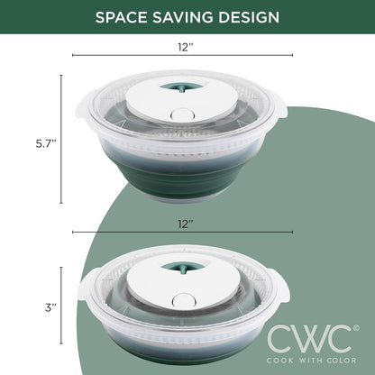 COOK WITH COLOR Collapsible Salad Spinner - 4 QT Space Saving Lettuce Dryer with Folding Collapsible Colander Great for Washing and Drying Fruit and Vegetables (Grey)